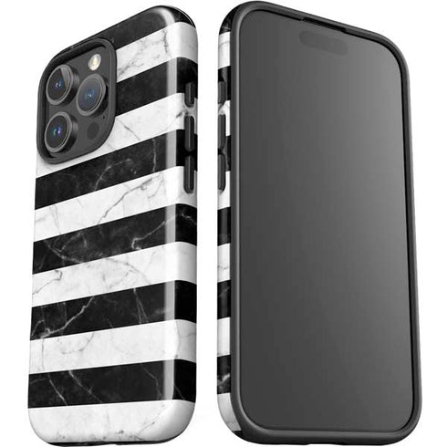 Black and White Striped Marble iPhone 16 Pro Impact Case